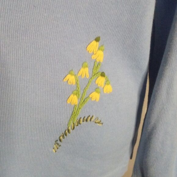 The Quacker Factory Blue All Over Floral Embroidered Cotton Blend Sweater Large - Picture 7 of 8